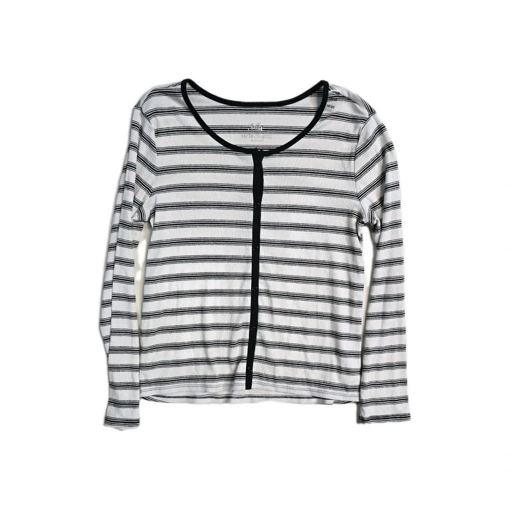 Justice Girls Long Sleeves Shirt 18-20 White Balck Striped